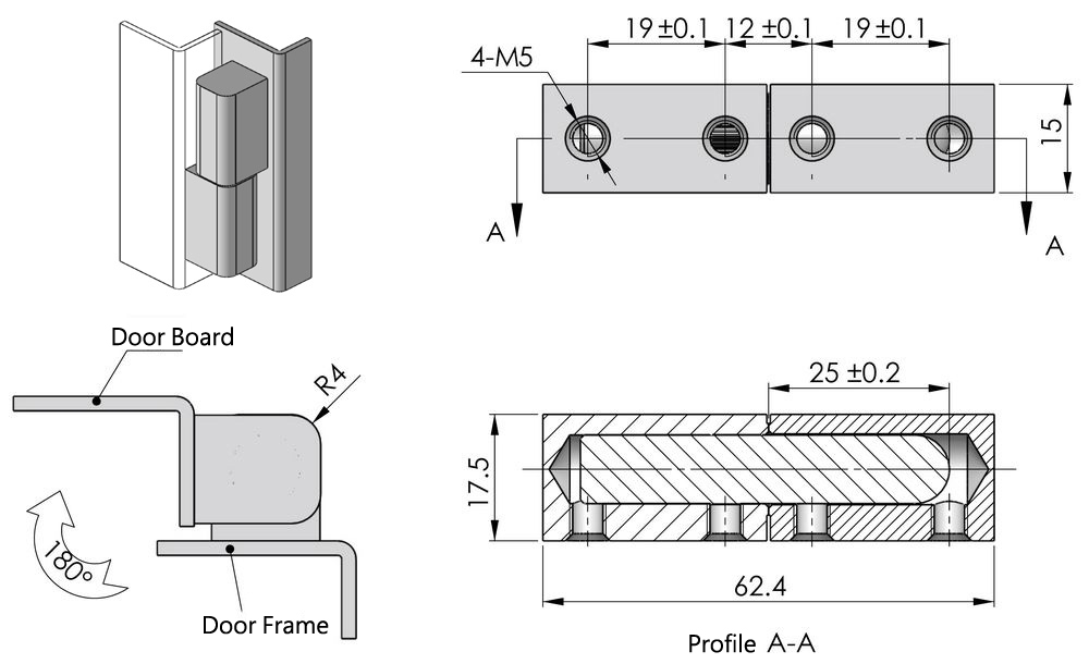 Lift Off Door Hinge Dimensions & Drawings